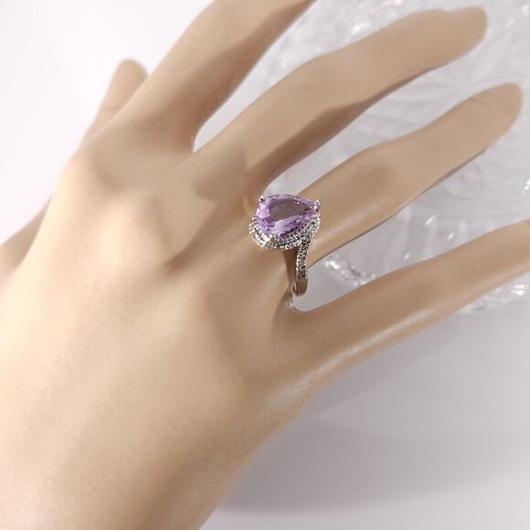 Amethyst Pear 2.5 Carats Ring Size 8 - Picture 10 of 13